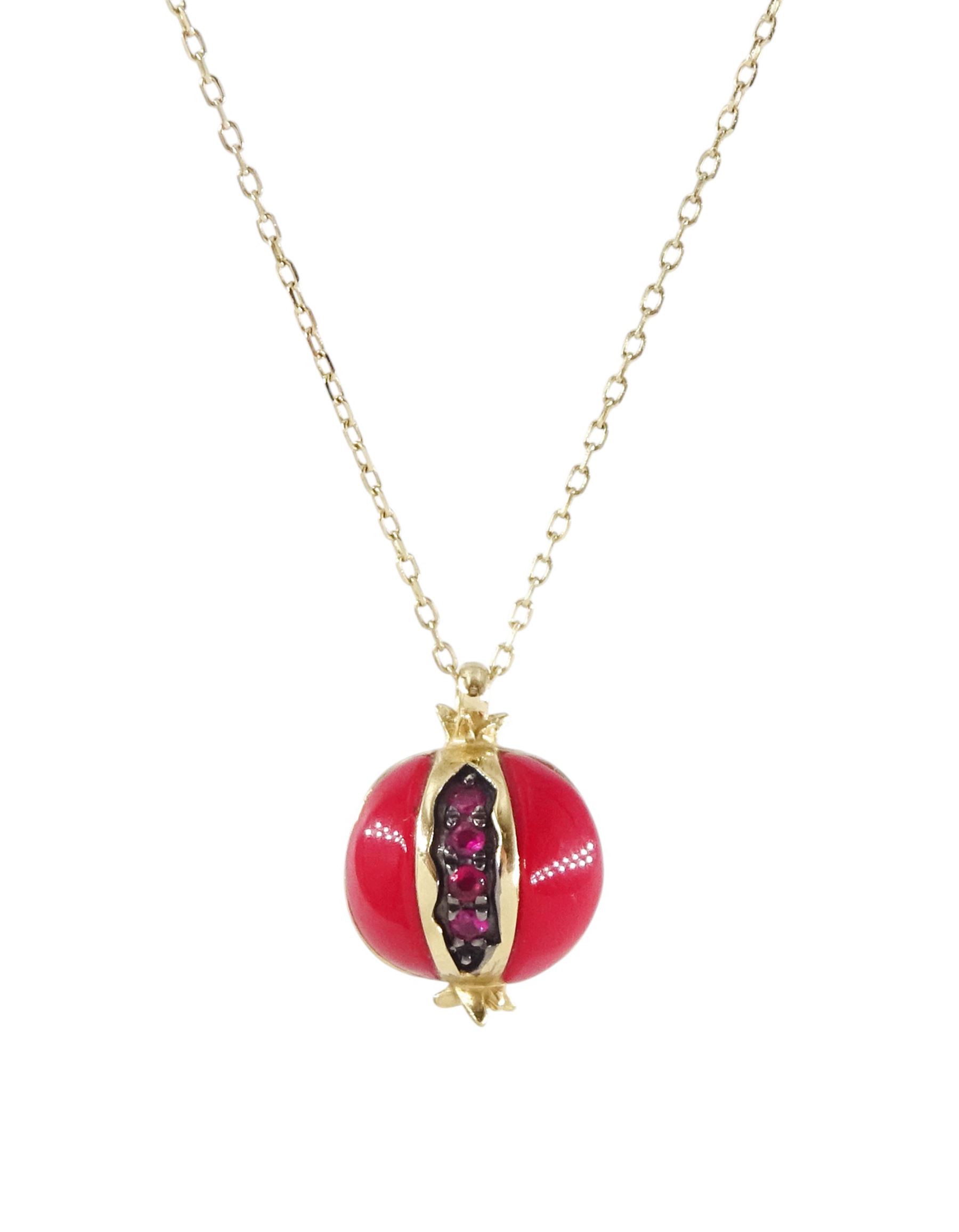 Pamela Love 14ct gold ruby and recycled coral mini Hera pomegranate pendant necklace