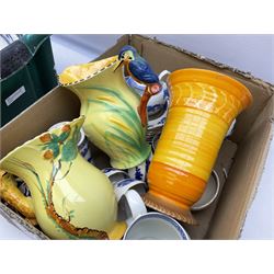  Burleigh ware jug with squirrel handle, together with similar falcon ware jug,  Shelley vase decorated in an orange colourway with fluted rim, and Royal Cauldon Dragon pattern tea and dinner wares, in two boxes