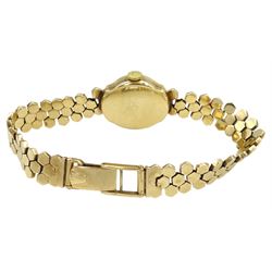 Rolex Precision 9ct gold ladies manual wind wristwatch, case No. 359099 and hallmarked Chester 1960, on three row hexagonal brick link bracelet, in original Rolex box 