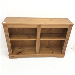 Solid pine open bookcase, four shelves, plinth base, W121cm, H80cm, D30cm