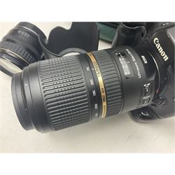 Canon EOS 5D camera body, with 'Tamron SP 70-300mm F/4-5.6 lens, and accessories, together with soft case