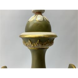 Early 20th century Royal Worcester vase decorated by Harry Davis, of ovoid form with twin acanthus mounted handles and waisted high neck supporting a domed cover, upon a circular foot, the body hand painted with sheep in a highland landscape, signed H Davis, with puce printed marks beneath including shape number 2425, and date code for 1907, H27.5cm