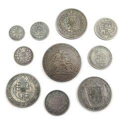  Collection of George III, George IV and William IIII coins George III 1820 crown, 1819 halfcrown and 1816 shilling, George IV 1823 halfcrown, 1826 shilling and 1824 sixpence, William IIII 1836 halfcrown, 1834 shilling, 1831 sixpence and 1836 threepence (10)  