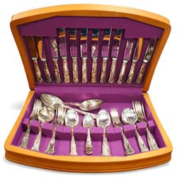 Suite of Kings Pattern plated cutlery for eight covers, in an oak cutlery trolley, and another canteen, trolley H78cm W64cm