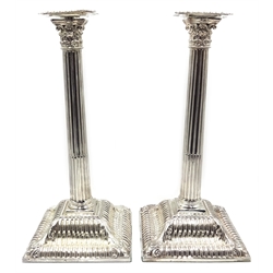  Pair of Victorian silver corinthian column candlesticks, pierced capitals, detachable sconces by Martin Hall & Co, London 1893 H33.5cm  