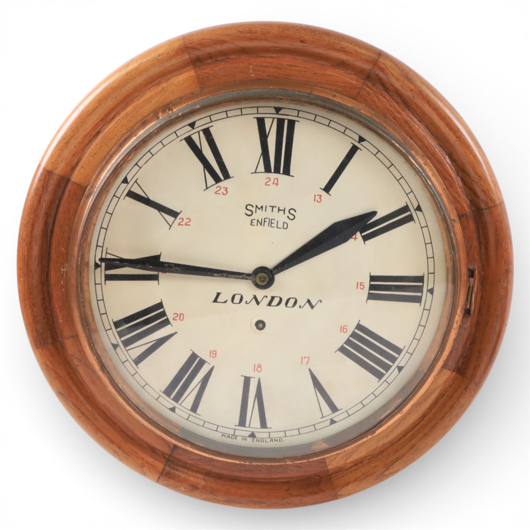 Bulle electric battery clock on a turned wooden base under dome, together with Smiths London circular wall clock