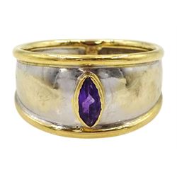 18ct gold marquise shaped amethyst ring, hallmarked