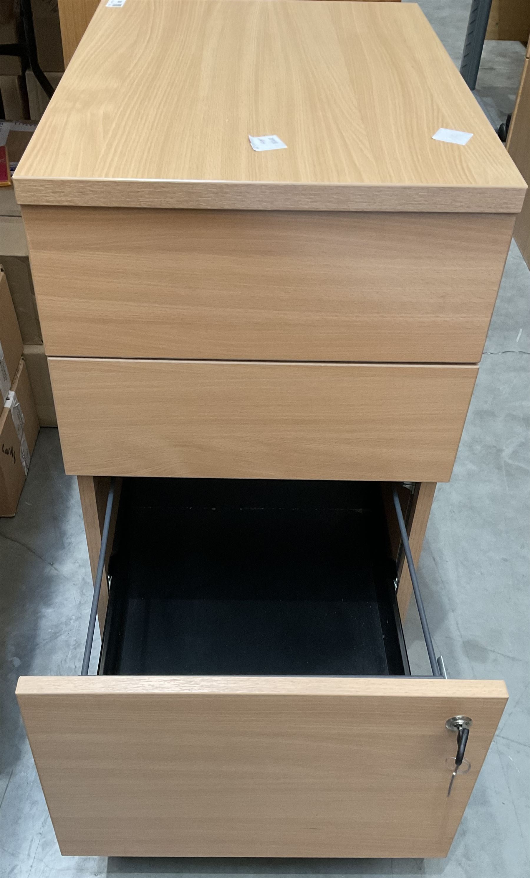 Light beech three drawer office pedestal - THIS LOT IS TO BE COLLECTED BY APPOINTMENT FROM DUGGLEBY STORAGE, GREAT HILL, EASTFIELD, SCARBOROUGH, YO11 3TX