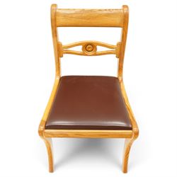 Seahorseman by Shaw & Riley - set of four Yorkshire oak bar-back dining chairs, brown vinyl drop in seat, raised on shaped supports with signature Seahorse carving from the workshop of A. Shaw & Riley Ltd, Hessay