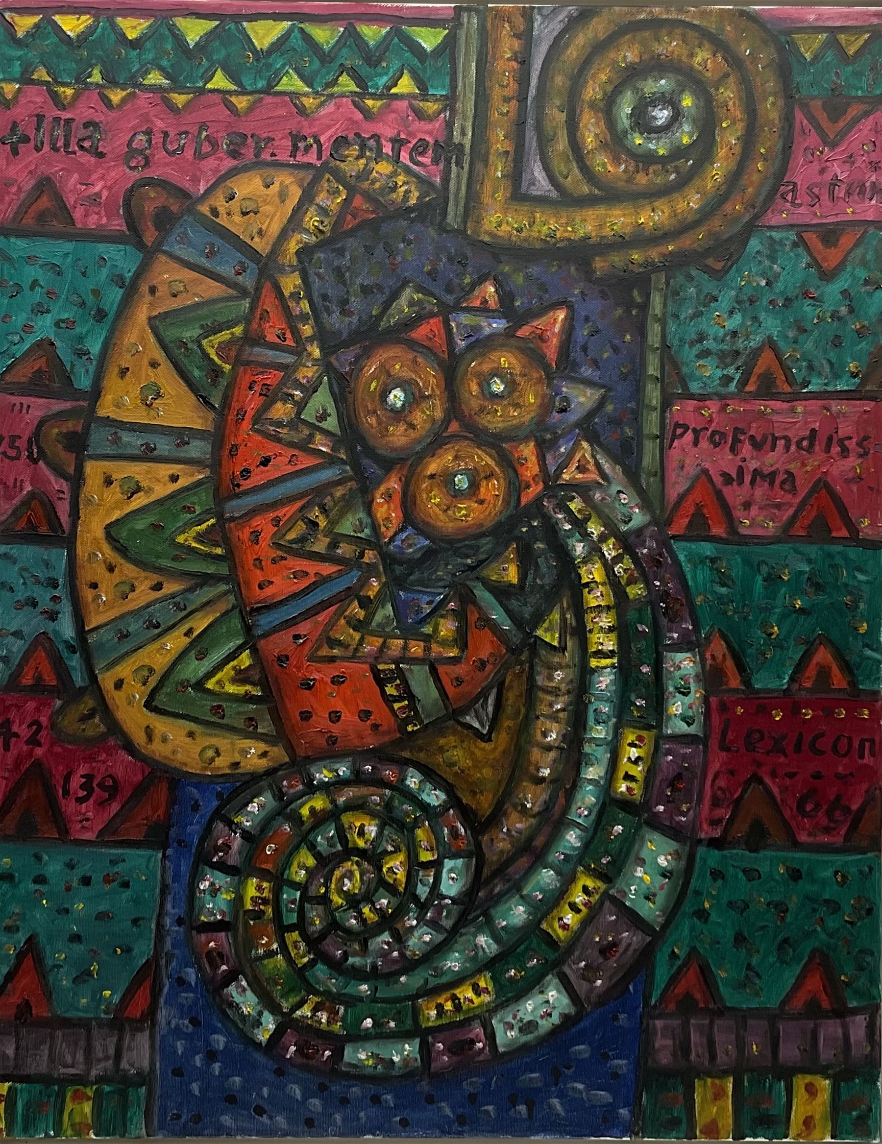 Alan Davie (Scottish 1920-2014): 'Illa Guber Mentem', oil on canvas, signed titled and dated 2010 verso 96cm x 76cm
Provenance: with the Gimpel Fils gallery, Davies Street, London, labels verso