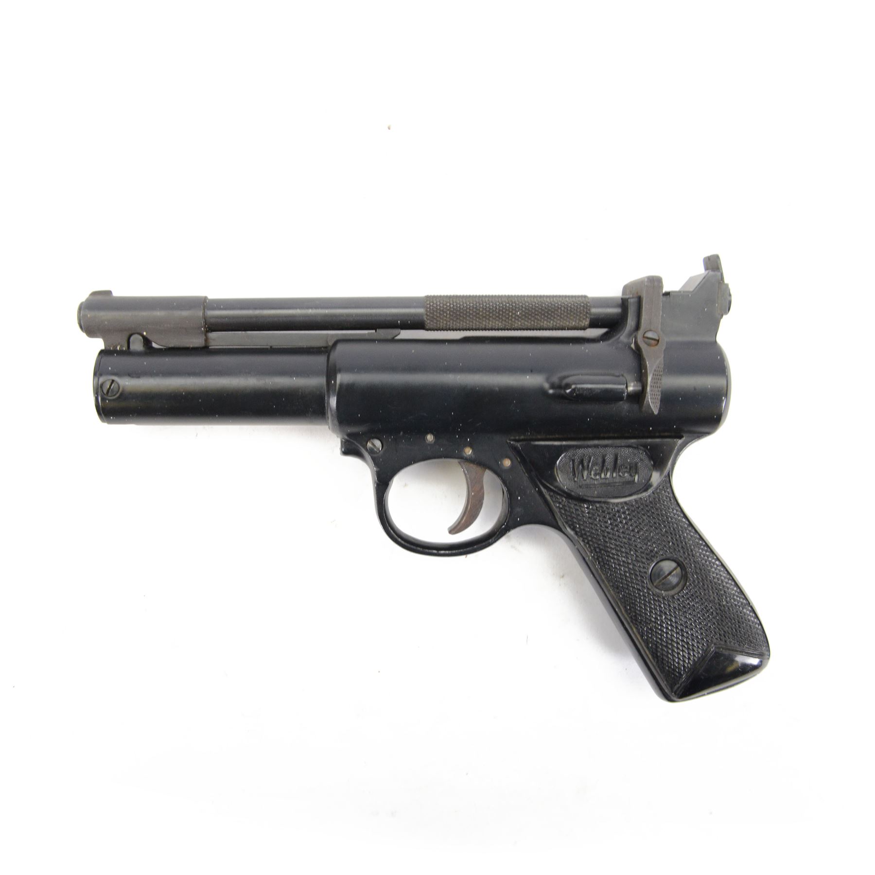 Webley Premier Mark II .22 air pistol, the chamber marked 'Webley & Scott Ltd Premier MK. II made in England', with checkered grip, H14cm, L20cm