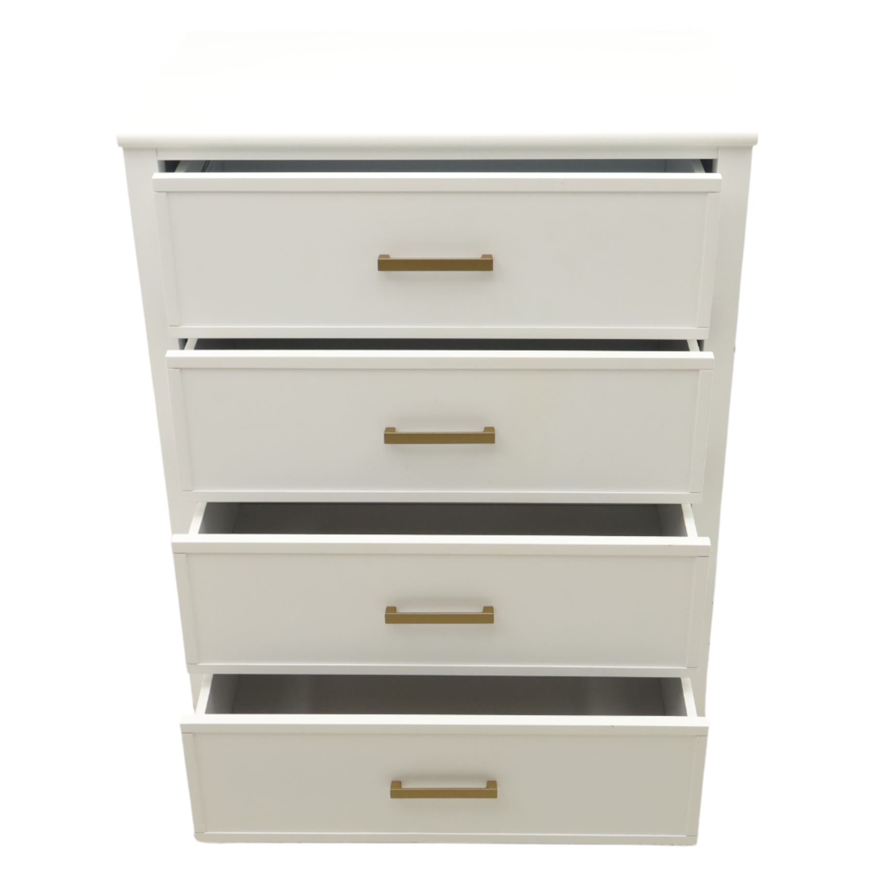 Dorel Home - Modern chest of drawer, white painted rectangular top above, four drawers with bronze metal handles, on tapered supports 