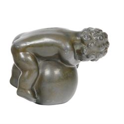 Just Andersen (Danish 1884 - 1943), bronze figure modelled as a putti sleeping upon a vase, signed beneath H6cm