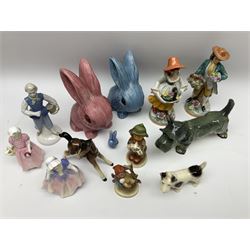 Group of figures, to include two Royal Doulton examples, Drinky Do HN1678, and Tinkle Bell HN1677, two Sylvac rabbits, two Hummel figures, etc., in one box 
