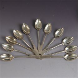 1920s canteen of Czechoslovakian 800 standard silver cutlery for twelve place settings, comprising table forks, silver handled table knives, table spoons, dessert forks, silver handled dessert knives, teaspoons, coffee spoons, cake slice, bread fork, sifting spoon and serving spoon, all stamped with Diana/Greyhound marks with no. 3 to side for 800 standard and with maker's mark TL