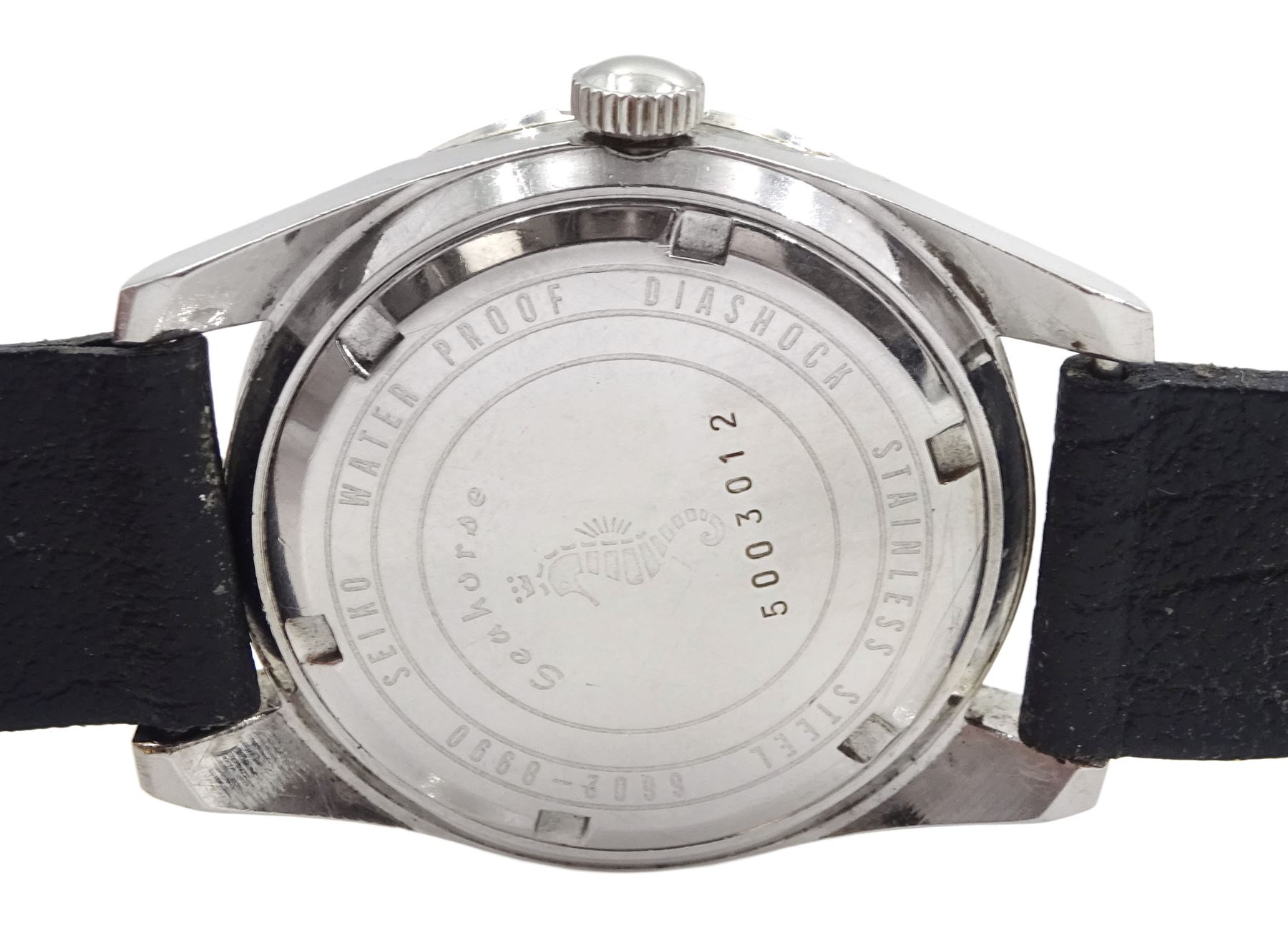 Two Seiko Seahorse gentleman's stainless steel manual wind wristwatch's, one with date aperture, both on leather straps