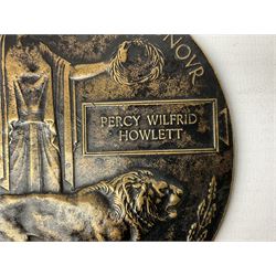 WWI Bronze Memoriam plaque - Percy Wilfred Howlett
