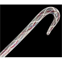 Glass Walking Stick, with red, white and blue spiral twist inset, 128cm