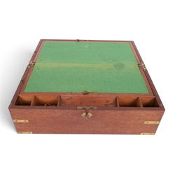 Mid 19th century brass bound mahogany writing box, with flush handles and side draw, the h...