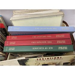 Wooden magazine rack, with floral detail, together with a collection of records, to include the box sets 'the Story of Great Music', 'Popmobility', Happy Holiday in Greece  etc, in three boxes 