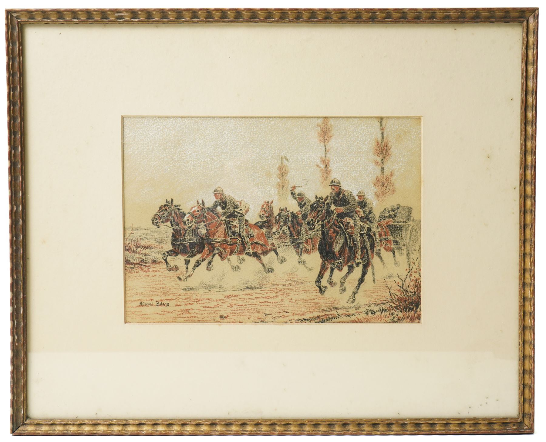 Henri Baud (French 19th/20th Century): French Artillery Charge, pastel on paper signed 14.5cm x 21cm