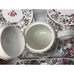 Crown Staffordshire Thousand Flowers pattern part tea service, to include teapot, two open sucriers, eighteen cups, fifteen saucers etc (57)