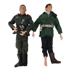 Two 1960s/70s Palitoy Action Man dolls, one with painted hair and one with flocked hair, both dressed in military uniform, together with a collection of mostly Palitoy/Hasbro Action Man clothing and accessories, including Special Operations Kit, Field Radio, weapons, shoes, helmets, clothing and other accessories