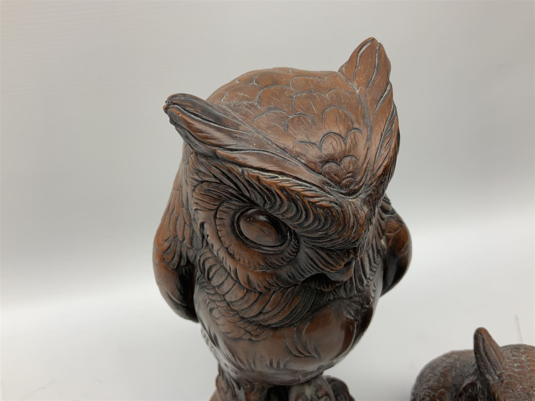 Three Priory Castings composite figures of owls, largest example H40cm