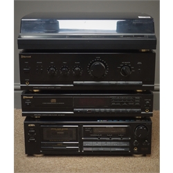 Sherwood PS-1870 turntable, a Sherwood CD-3010R cd player, a Sherwood AI-2010 amplifier, an Aiwa AD-R505E cassette deck, with remote control and a pair of Phillips 70FB330/00G speakers (This item is PAT tested - 5 day warranty from date of sale)  