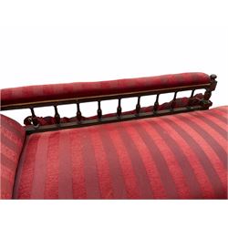 Late Victorian walnut framed chaise longue, stripe fabric cover