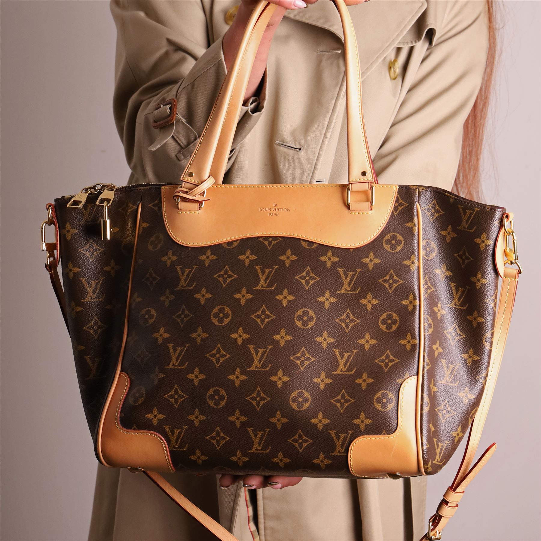 Louis Vuitton - ‘Estrela’ MM NM Tote Bag, circa 2015, in signature monogram coated canvas with natural Vachetta leather trim, with twin top handles and detachable shoulder or crossbody strap over expandable sides, the interior in burgundy suede with pocket divisions, base width 32cm, with original dust bag
