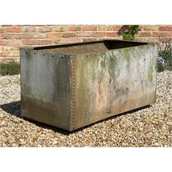 Large galvanised steel tank or planter of riveted construction. L122cm, 60cm x 60cm. 