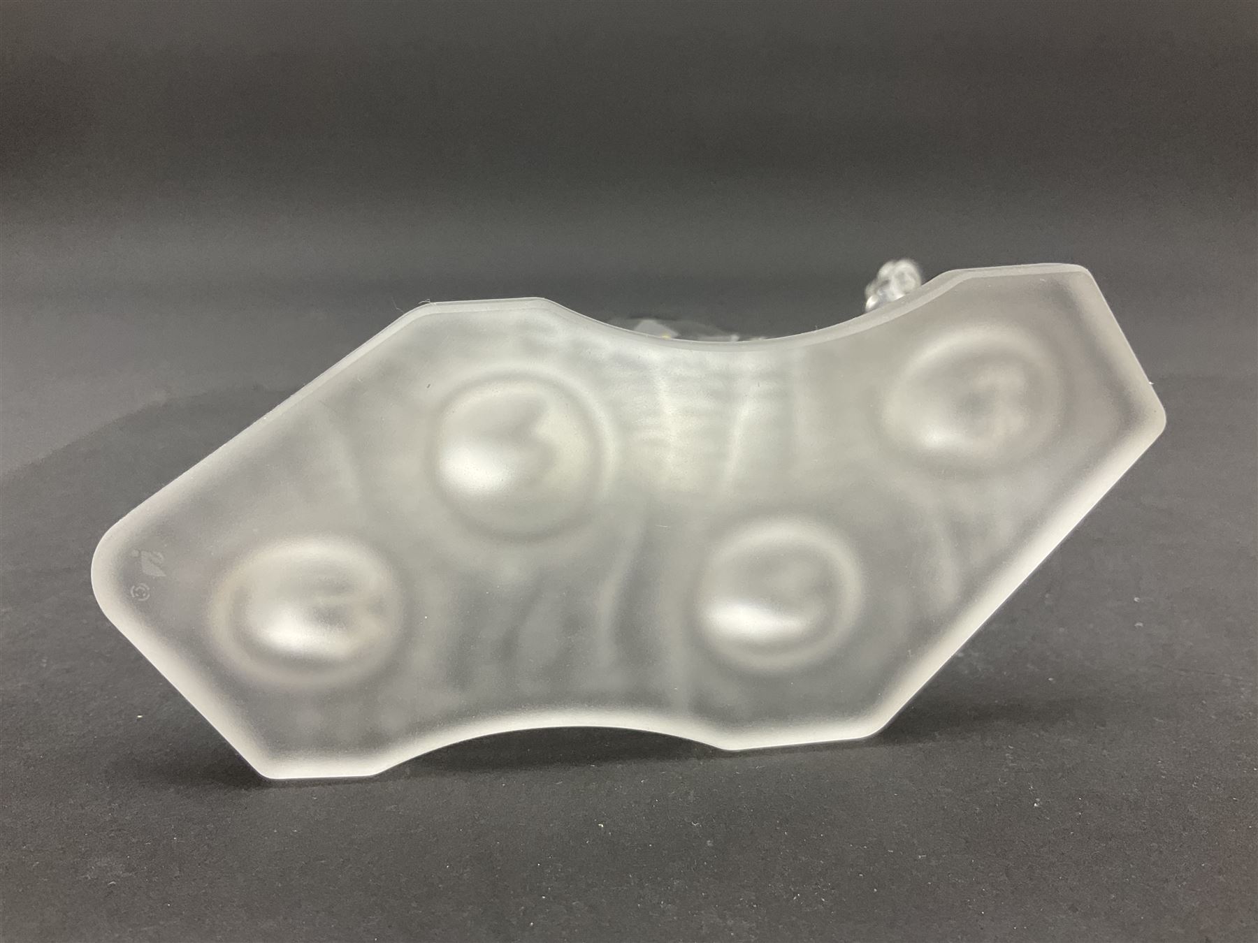 Swarovski Crystal animals, comprising camel and lion, both upon frosted crystal bases, together with Swarovski Crystal palm tree, upon similar frosted crystal base, tallest H14cm