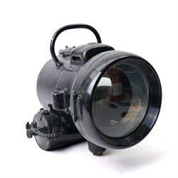  Early 20th century industrial black enamelled searchlight/signal lamp by Powell & Hanmer Birmingham L27cm