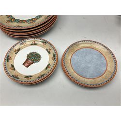 Villeroy & Boch Gallo design Switch 4 Naranja & Nazare pattern tea and dinner wares, to include seven dinner plates, twin handled lidded tureen, five mugs, four saucers, jug, lidded sucrier, large bowl,  seven ramekins, various side plates, two bowls etc