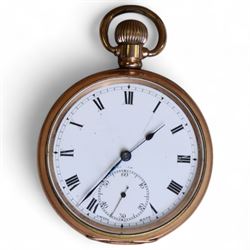 Early 20th century gold-plated open face keyless lever presentation pocket watch by Zenith...