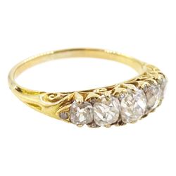 19th / early 20th century 18ct gold five stone old cut diamond ring, with diamond accents set between, total diamond weight approx 1.45 carat