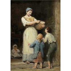 Jacques-Eugène Feyen (French 1815-1908): Mother and Children, oil on card unsigned 20cm x 13.5cm