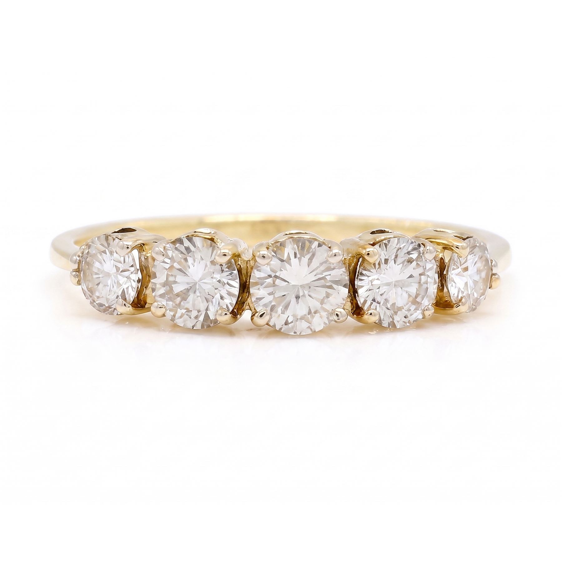 18ct gold diamond ring, set with five graduating round brilliant cut diamonds, London 2015, total diamond weight 1.21 carat