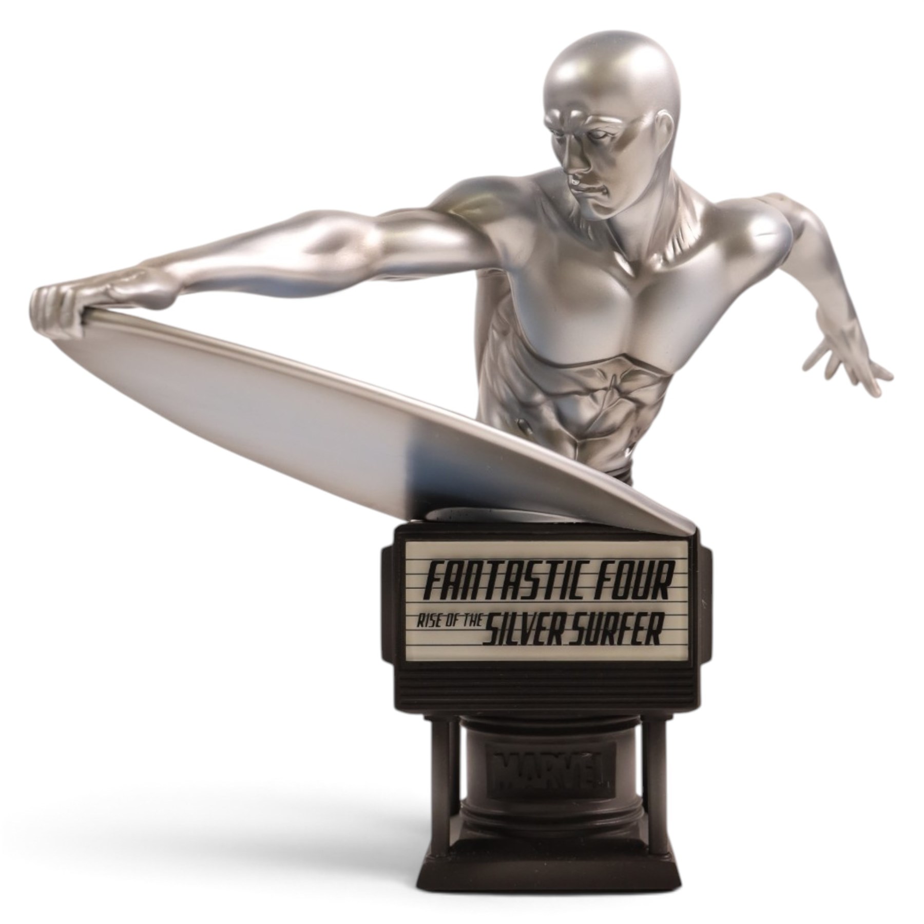 Bowen Designs Silver Surfer painted statue, together with a Kotobukiya Collection Marvel Studios Silver Surfer Fine Art Bust, both boxed
