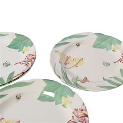 Modern Spode dinner service for twelve plates settings, decorated in the Floral Haven pattern, comprising large plates, smaller plates, dishes, side plates, and pair of serving bowls, largest plates D32cm