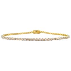 Gold round brilliant cut diamond line bracelet, stamped 18K, total diamond weight approx 2.85 carat
