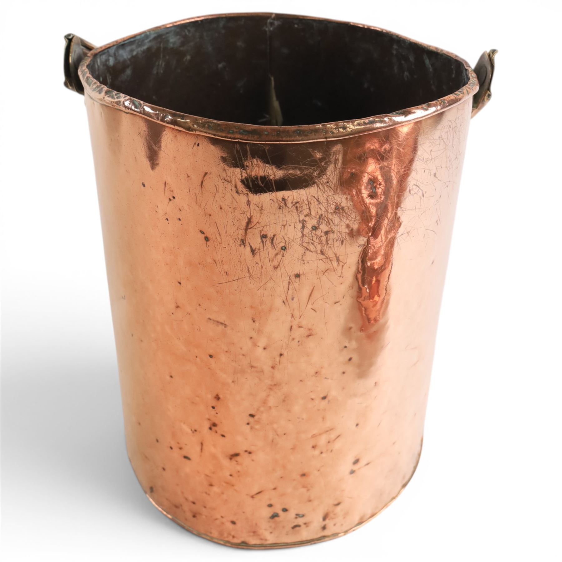 Copper coal bucket, together with two foot warmers, two trays and copper bed pan 
