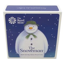 The Royal Mint United Kingdom 2019 'The Snowman' silver proof fifty pence coin, cased with certificate