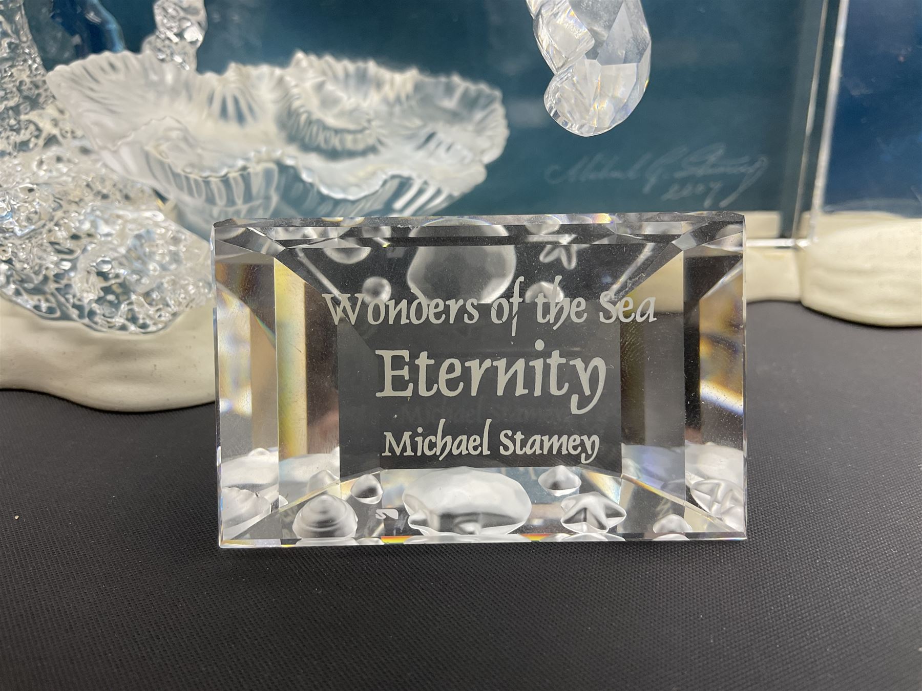 Swarovski Crystal, Wonders of the Sea Trilogy: 'Eternity', 'Community' and 'Harmony', all with stands and plaques, H20cm