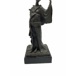 A Japanese bronze modelled of a Geisha, impressed Kamiko, upon slate base, H25cm. 