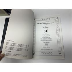 Excellent collection of twelve German Third Reich reference books including four by Adrian Forman - Guide to Third Reich German Awards and Documents, ........ Documents and Their Values. Volumes one and two. Both limited edition and signed by the author; and Bravery, Courage & Valour - Decorations and Awards of the Third Reich; D.E. Bowen: The Prussian & German iron Cross. Signed by the author; Ulric of England: Collecting Third Reich 'SS' and Political Cuffbands. Two volumes; Don Boyle: 'SS' Totenkopf H. Himmler Ring 1933-1945. 2nd printing. Signed by the author and inscribed to 'Adrian' (Forman); and four others (12)