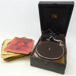  HMV wind up gramophone with thirty-five 78 Records  
