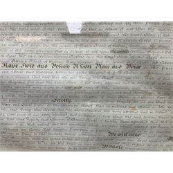 Large 18th century framed and glazed Indenture for King George III to George Rivers, Lord Rivers of Straths Saye, including frame H92.5cm L107.5cm