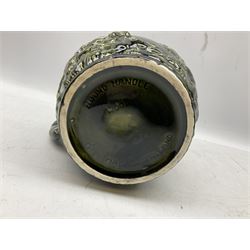 Three jardinières comprising West German Gerz example decorated in relief, Doulton Slaters example with frilled everted rim and a majolica example, and a further two Arthur Wood majolica jugs (5)